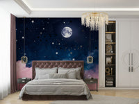 Celestial wall art with moonlight and night hues

