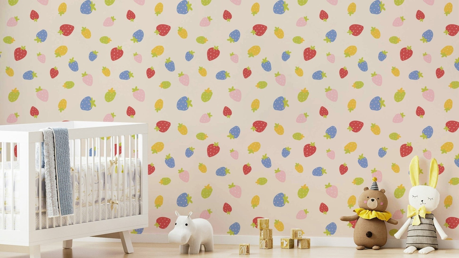 Strawberry patch wallpaper in cottagecore style

