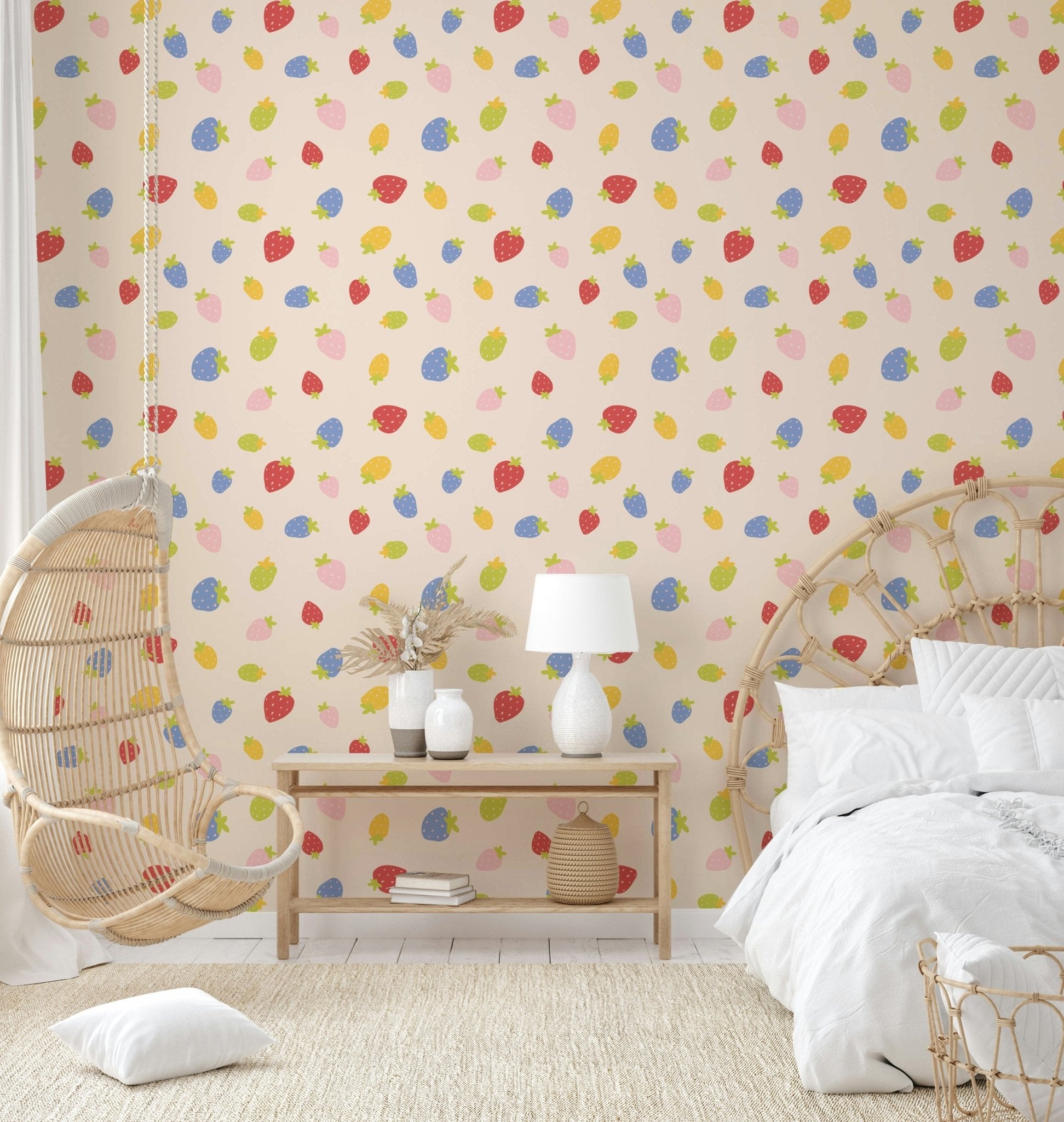 Vintage strawberry pattern wallpaper for cozy rooms

