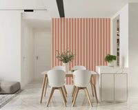 Bright dining corner paired with Sweet Stripes Wallpaper in blush stripe styling