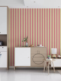 Panelled nook featuring Sweet Stripes Wallpaper with a clean vertical stripe look