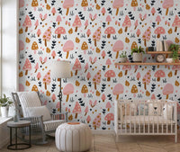 Adorning a cozy nursery with Sweet Woodland Mushrooms wallpaper.GD9451