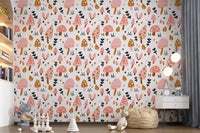 Sweet Woodland Mushrooms wallpaper pattern with tiny hearts and dots.GD9451