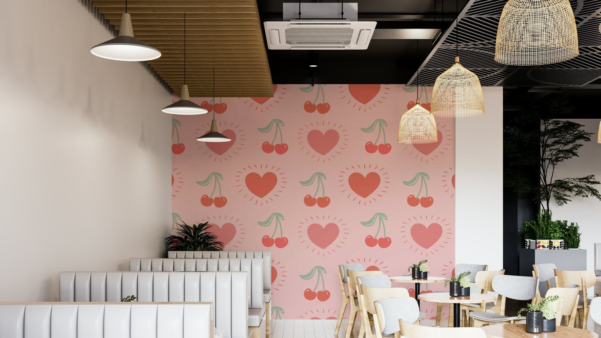 Sweetheart cherries wallpaper with playful red motifs, GD2199