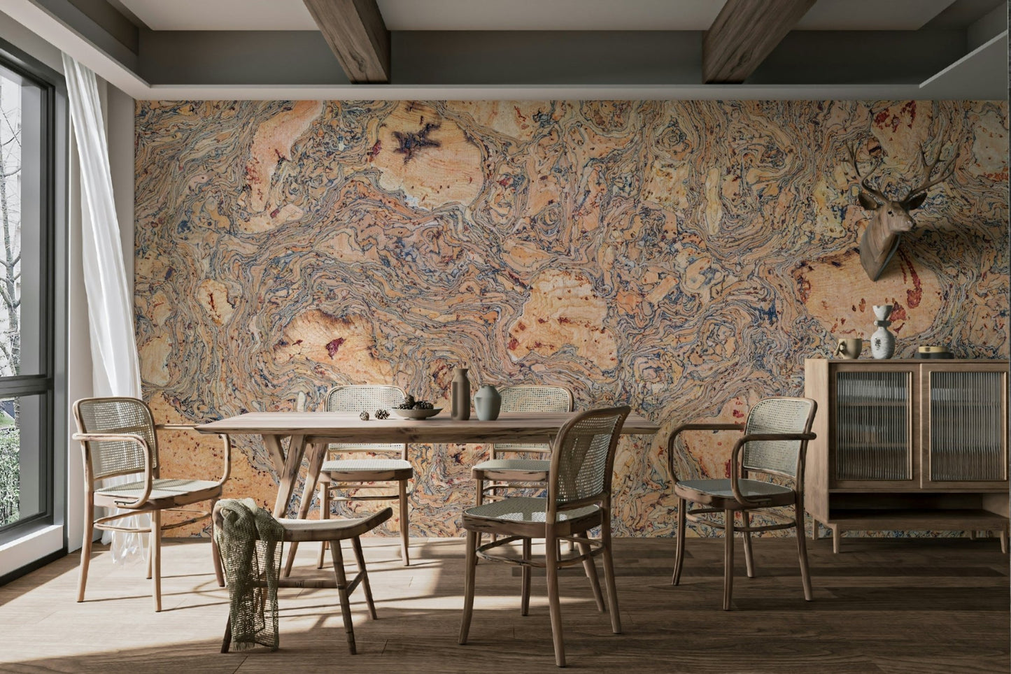 Swirled Natural Cork Texture Wall Mural