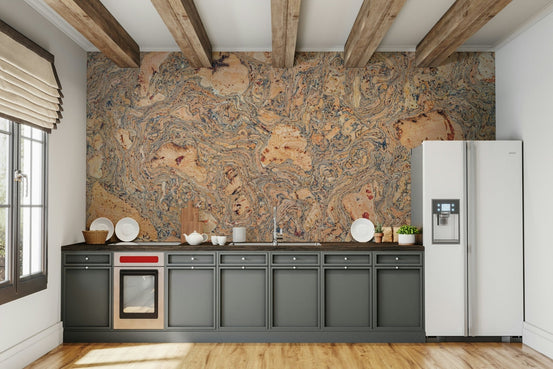 Swirled natural cork texture wall mural with organic grain patterns GD3927