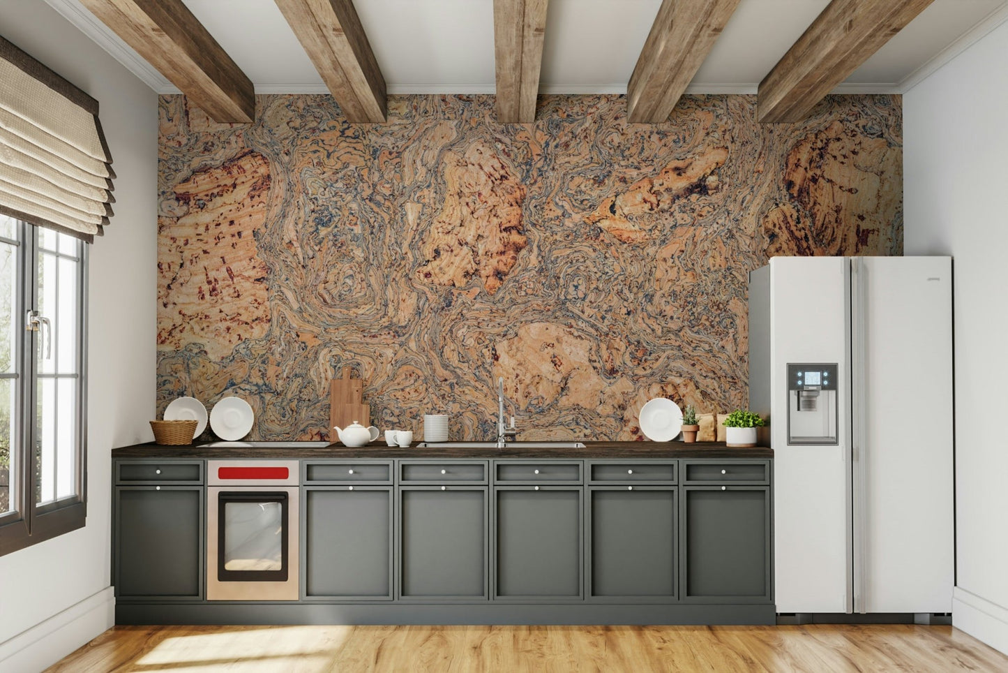 A peaceful bark pattern mural on decorative wallpaper.

