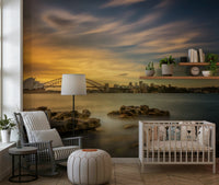 A calming abstract design wallpaper mural that defines a space.