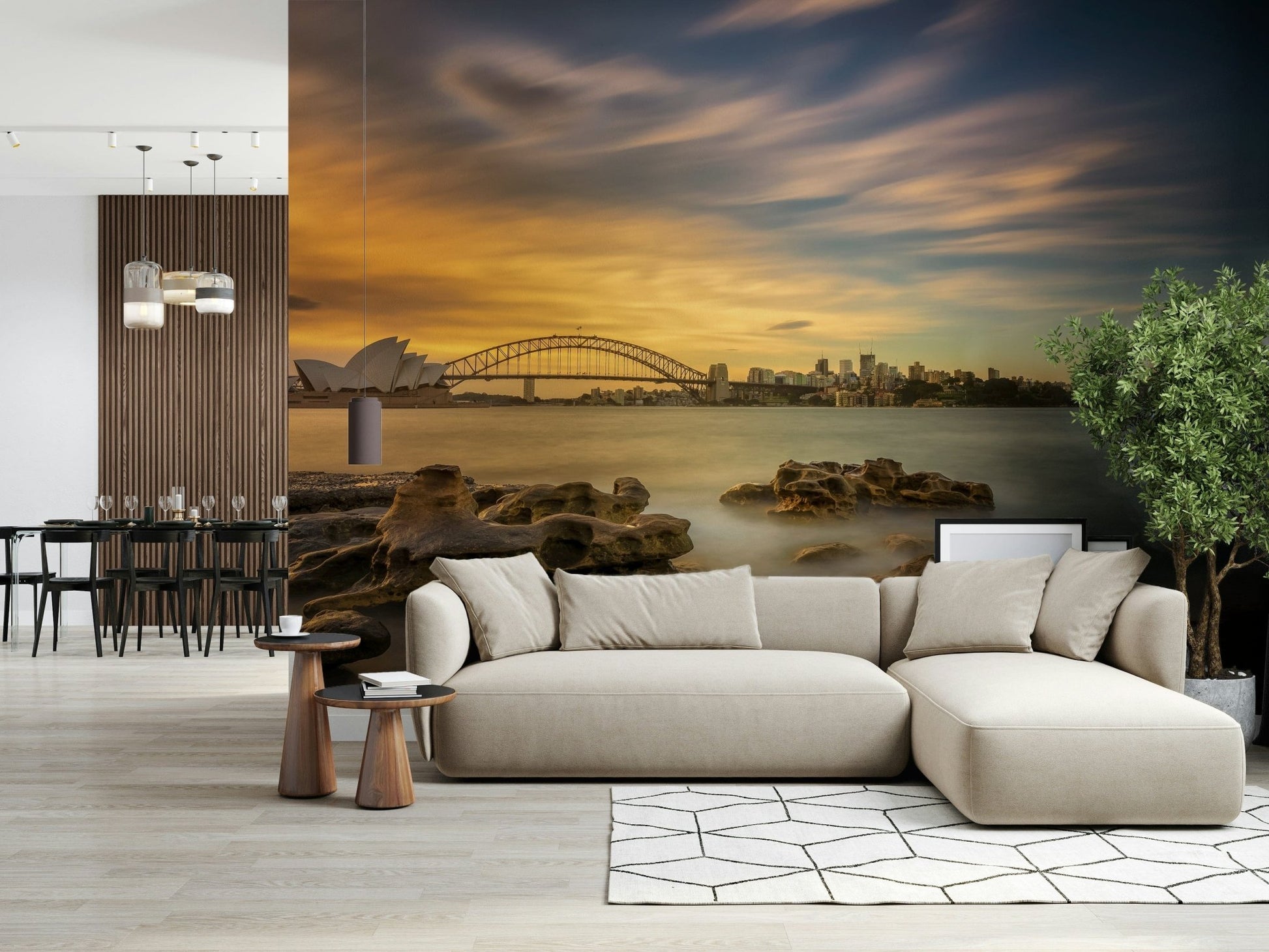 A beautiful modern art wall mural of delicate lines.