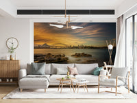 An artistic iconic landmark mural on scenic wallpaper.