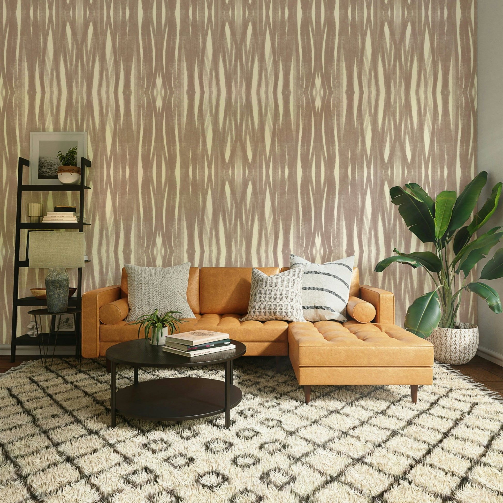 Minimalist mural wallpaper with linear design

