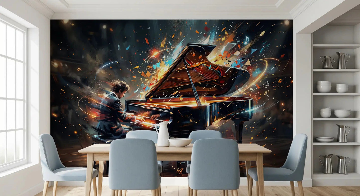 Symphony of Light mural showing piano and colorful light flow, GD9422