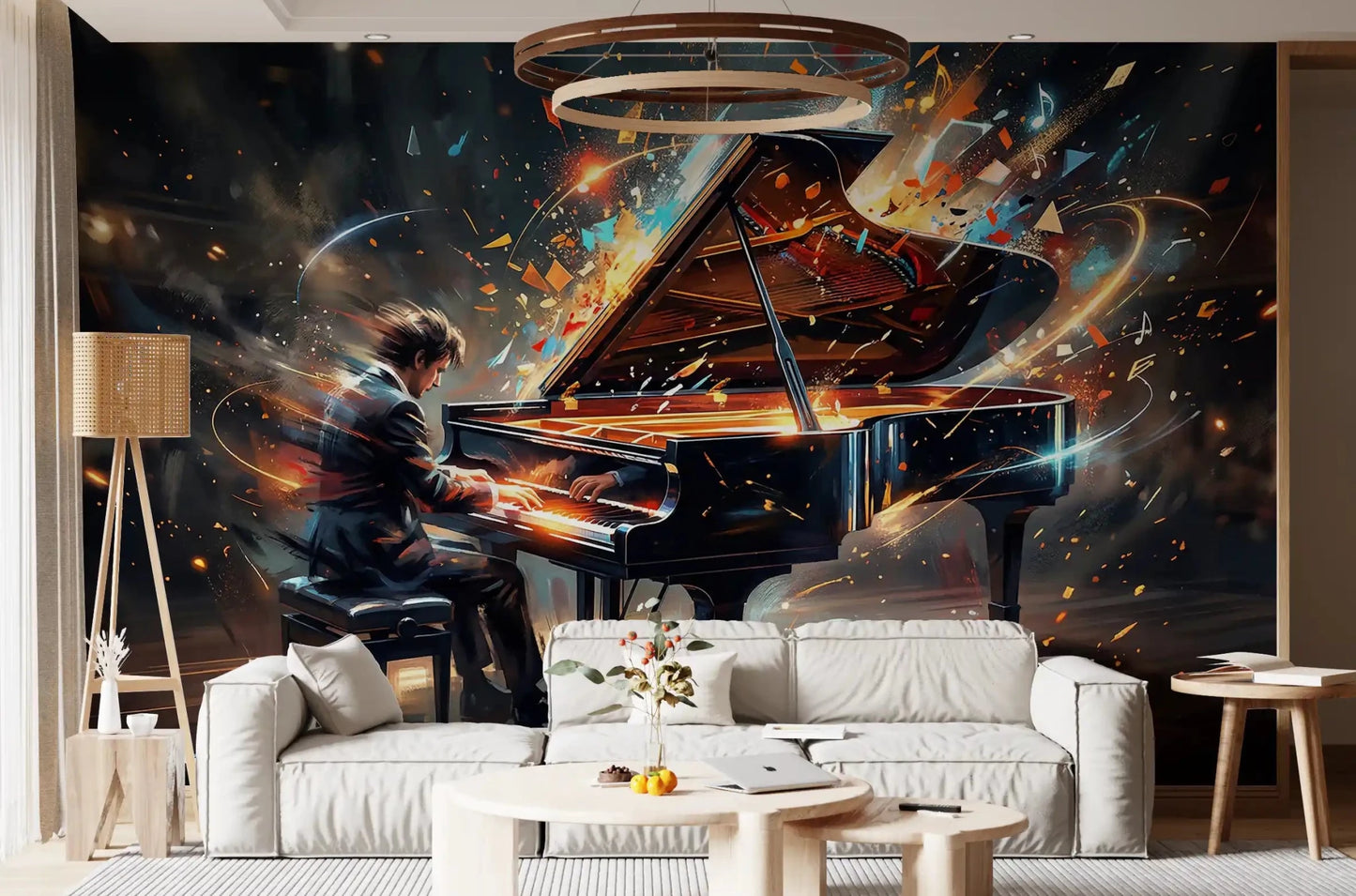 Living room Symphony of Light wall mural piano music art, GD9422