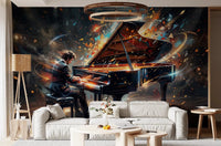 Living room Symphony of Light wall mural piano music art, GD9422