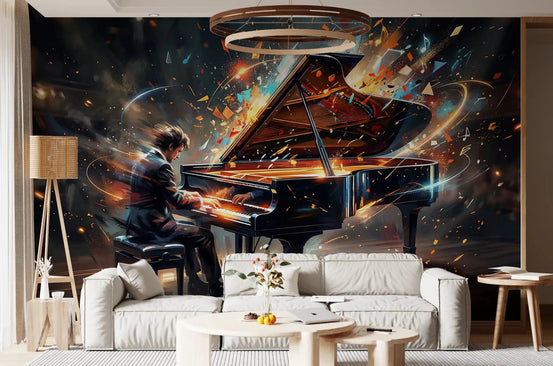 Living room Symphony of Light wall mural piano music art, GD9422