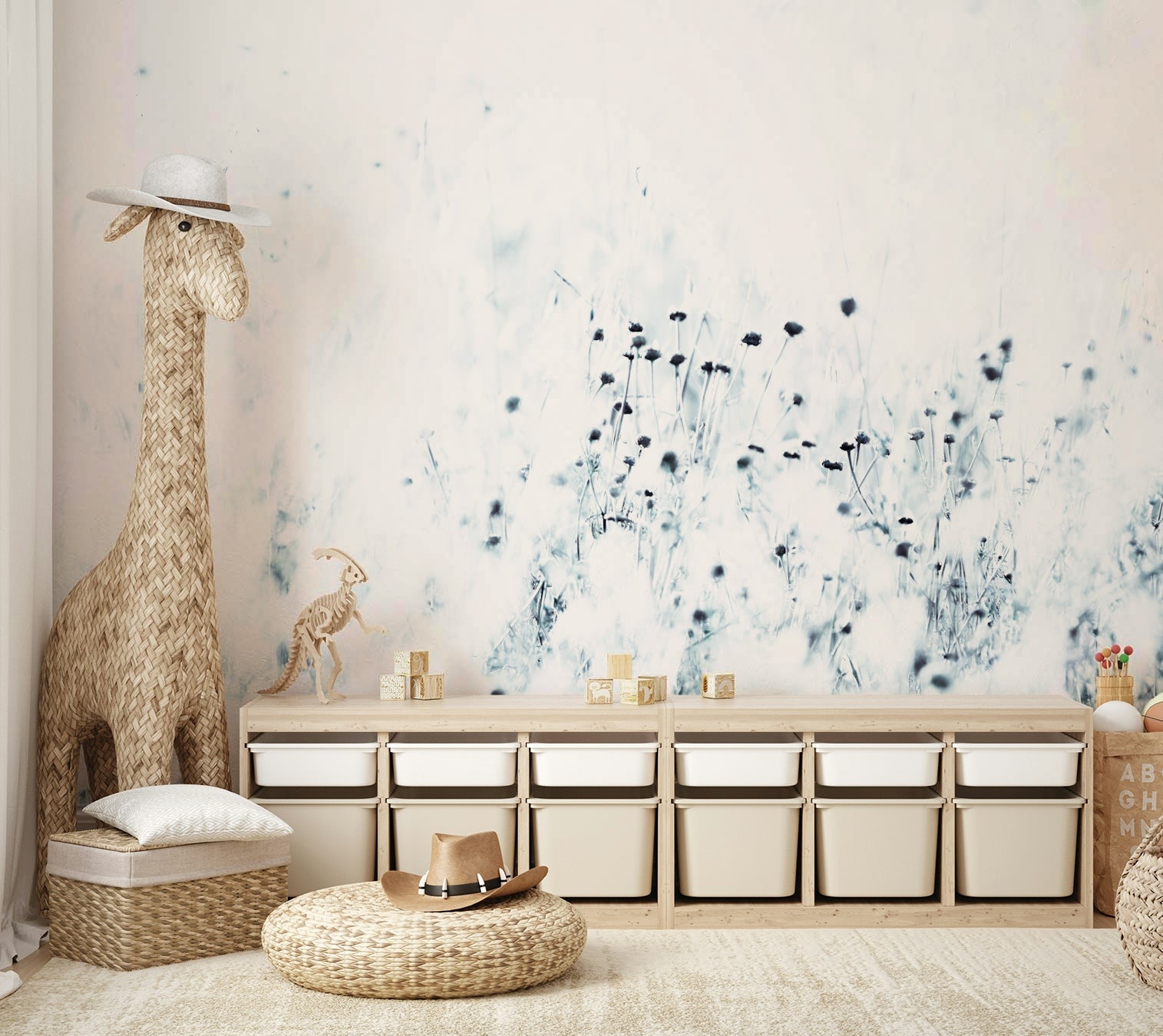 Syrian Thistle wall mural showing delicate dried blooms in a pale wintry haze GD4887
