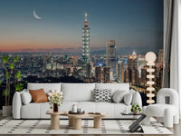 Purple twilight Taipei wallpaper for walls.