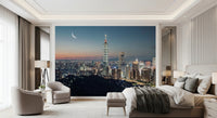 Tall tower wallpaper for walls with city lights.