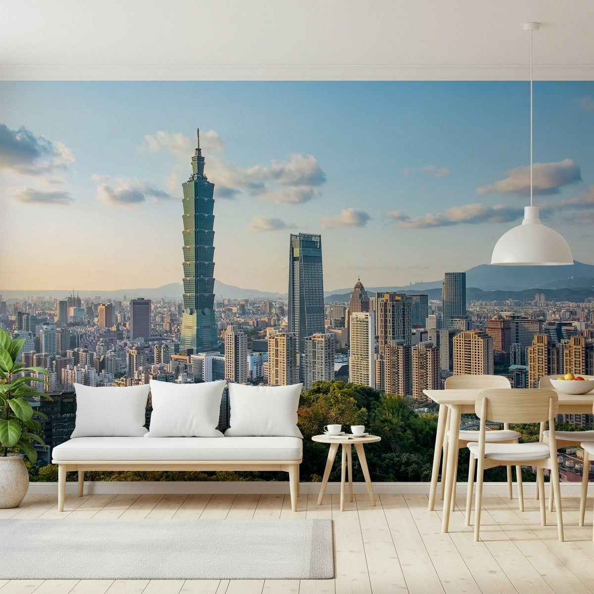 Taipei skyline wall mural with modern cityscape and mountain view GD7291
