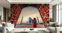 Soft evening tones give the Hallway a calm look with sunset Taj wall mural view now