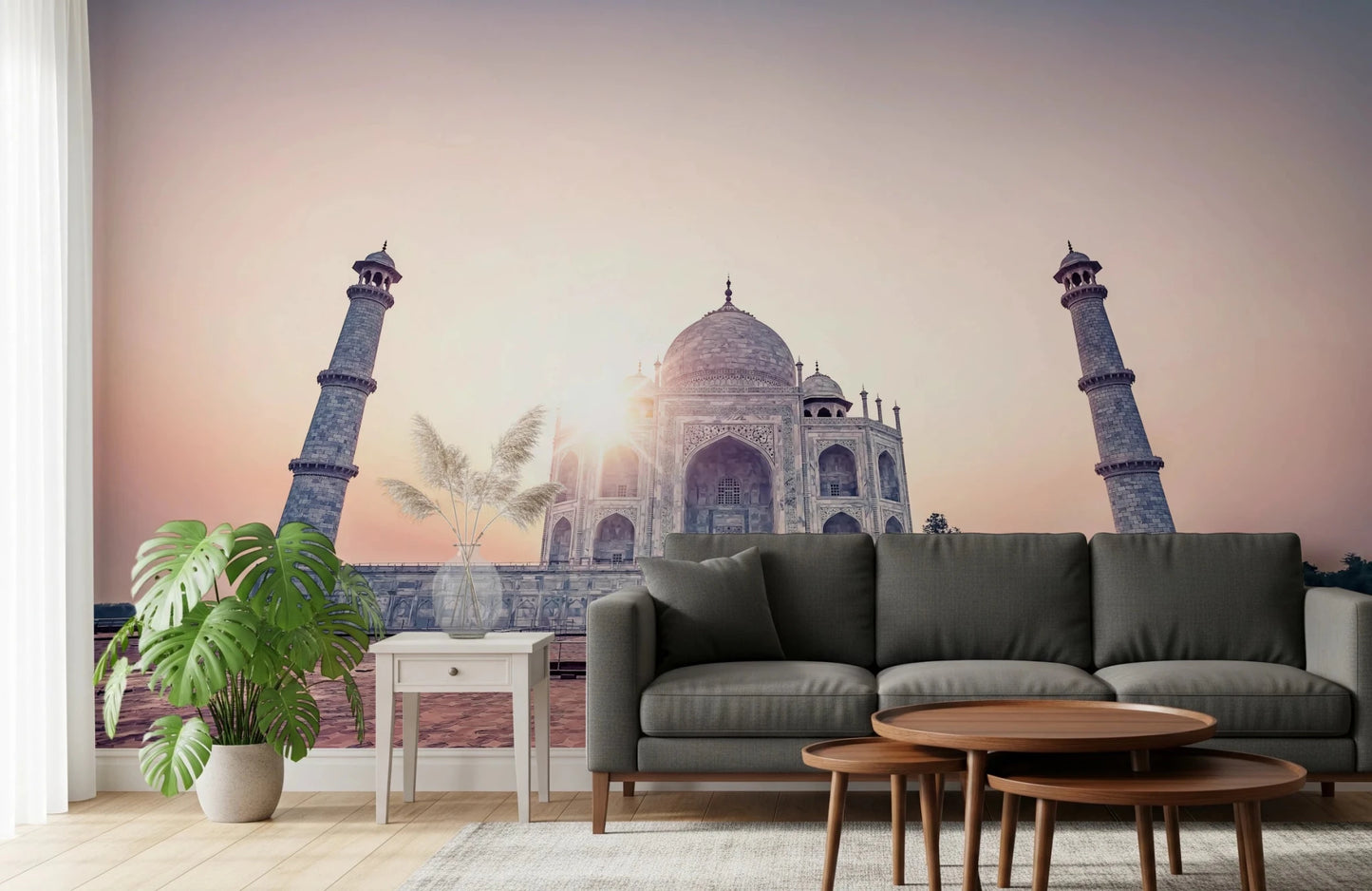 Traditional Indian landmark wall mural with golden sunburst