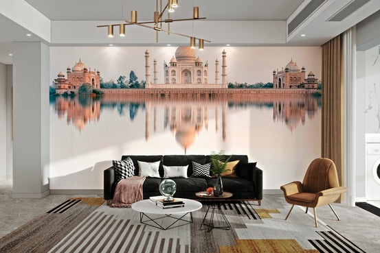 Taj Mahal Reflection wall mural showing a marble monument mirrored in still water GD5013
