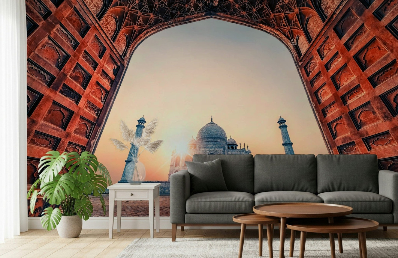 Warm evening light Taj Mahal Sunset wallpaper mural.