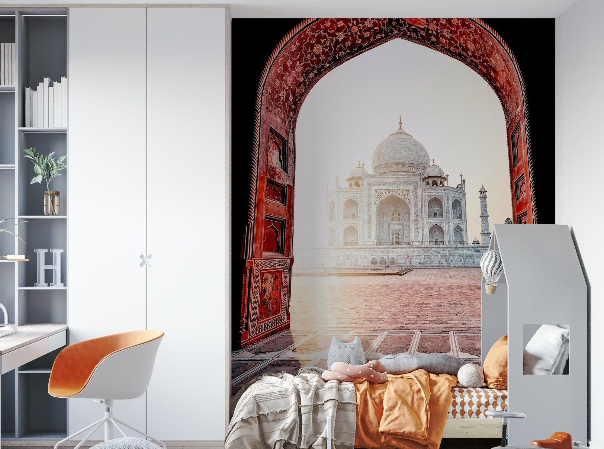 Taj Mahal Vista wall mural showing the marble monument framed by a red archway GD5015
