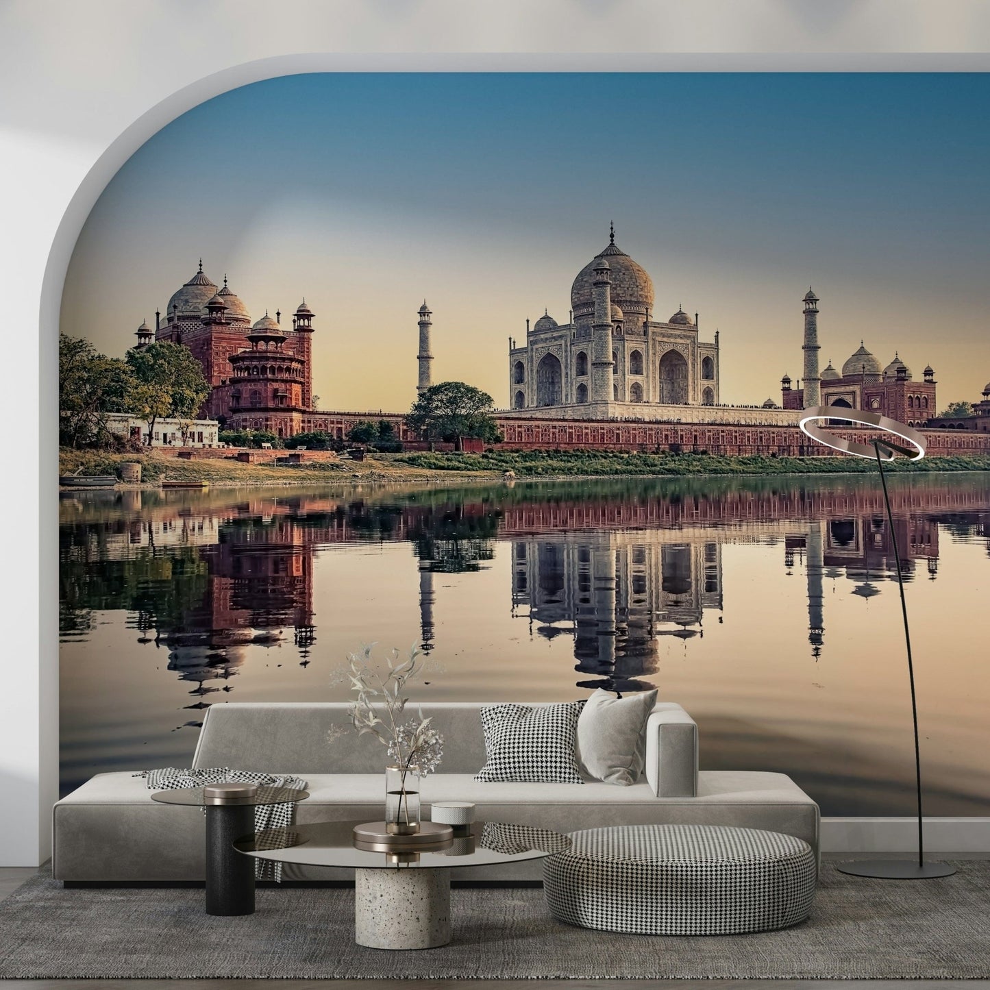 Artistic heritage site wall mural for a cultural themed library or study.