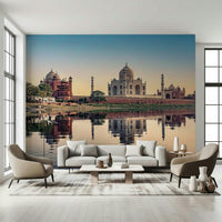 Large scale Taj Mahal's Reflection Wall Mural for a high-ceilinged room.