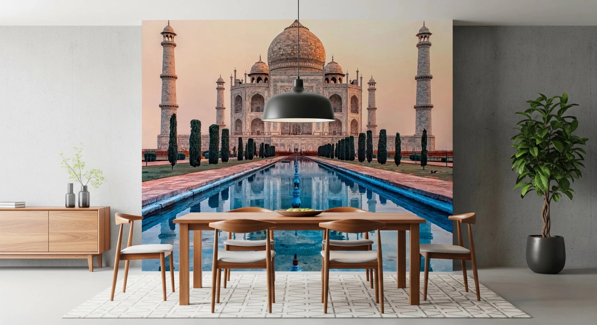 Taj Mahal wall mural featuring grand architectural symmetry