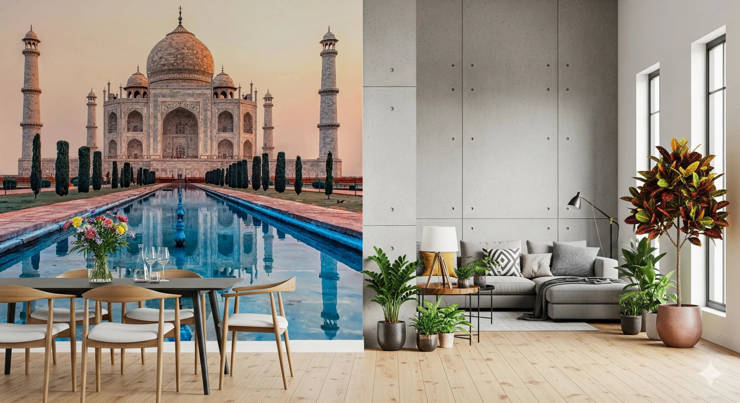Iconic marble mausoleum wallpaper for living room feature walls