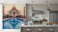 Traditional heritage wall mural with reflective water pool