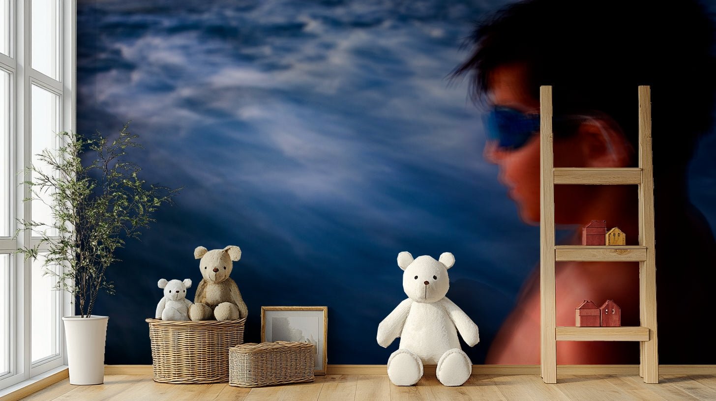 Taking on the Sea wall mural showing a young swimmer against deep blue water GD4909
