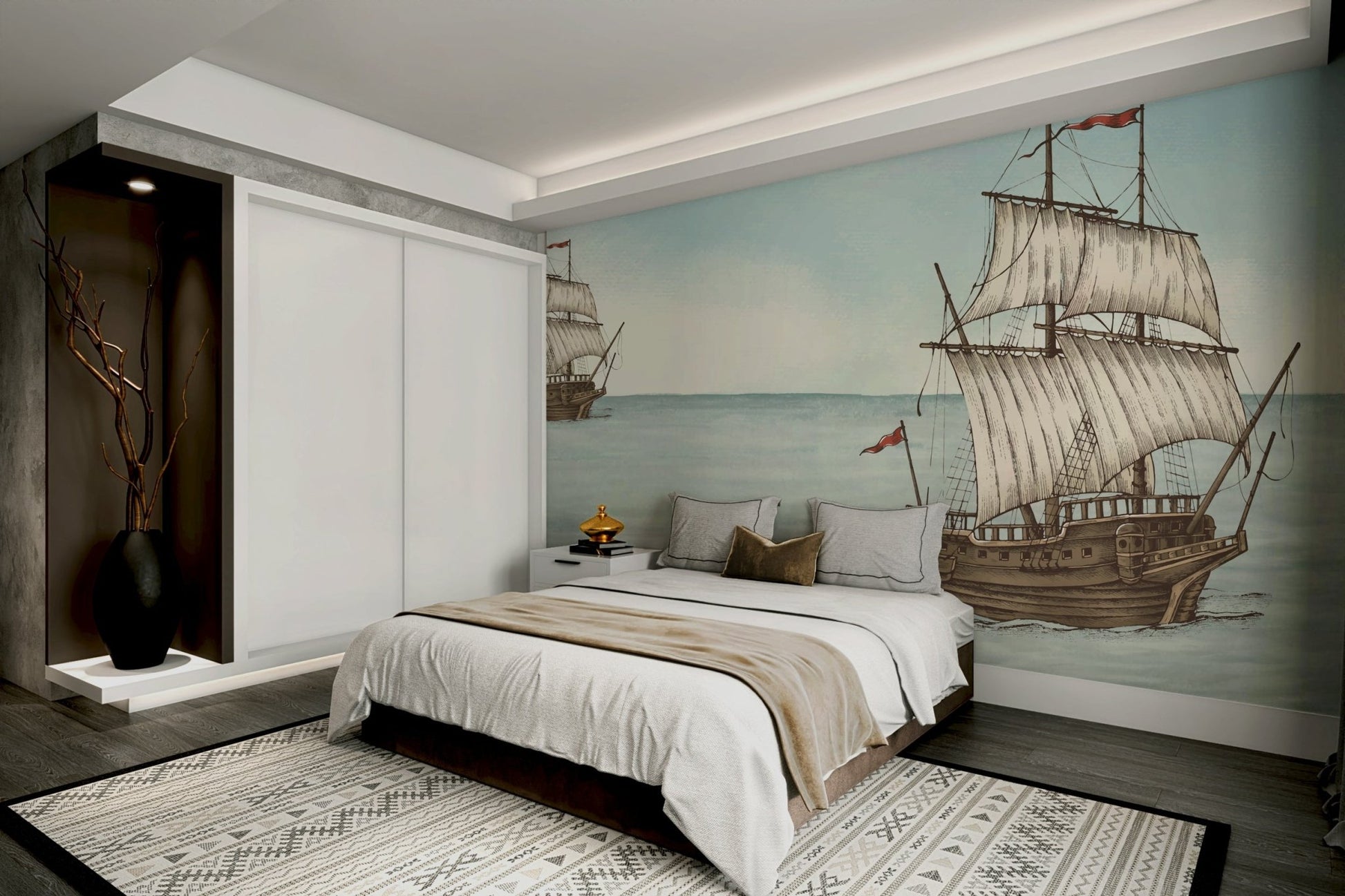 Wall mural showing a quiet seaside scene

