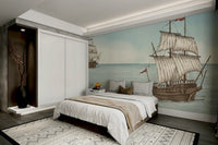 Wall mural showing a quiet seaside scene

