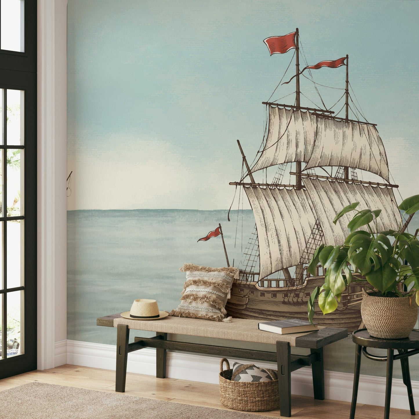 Wall mural with sailing ships and a calm ocean

