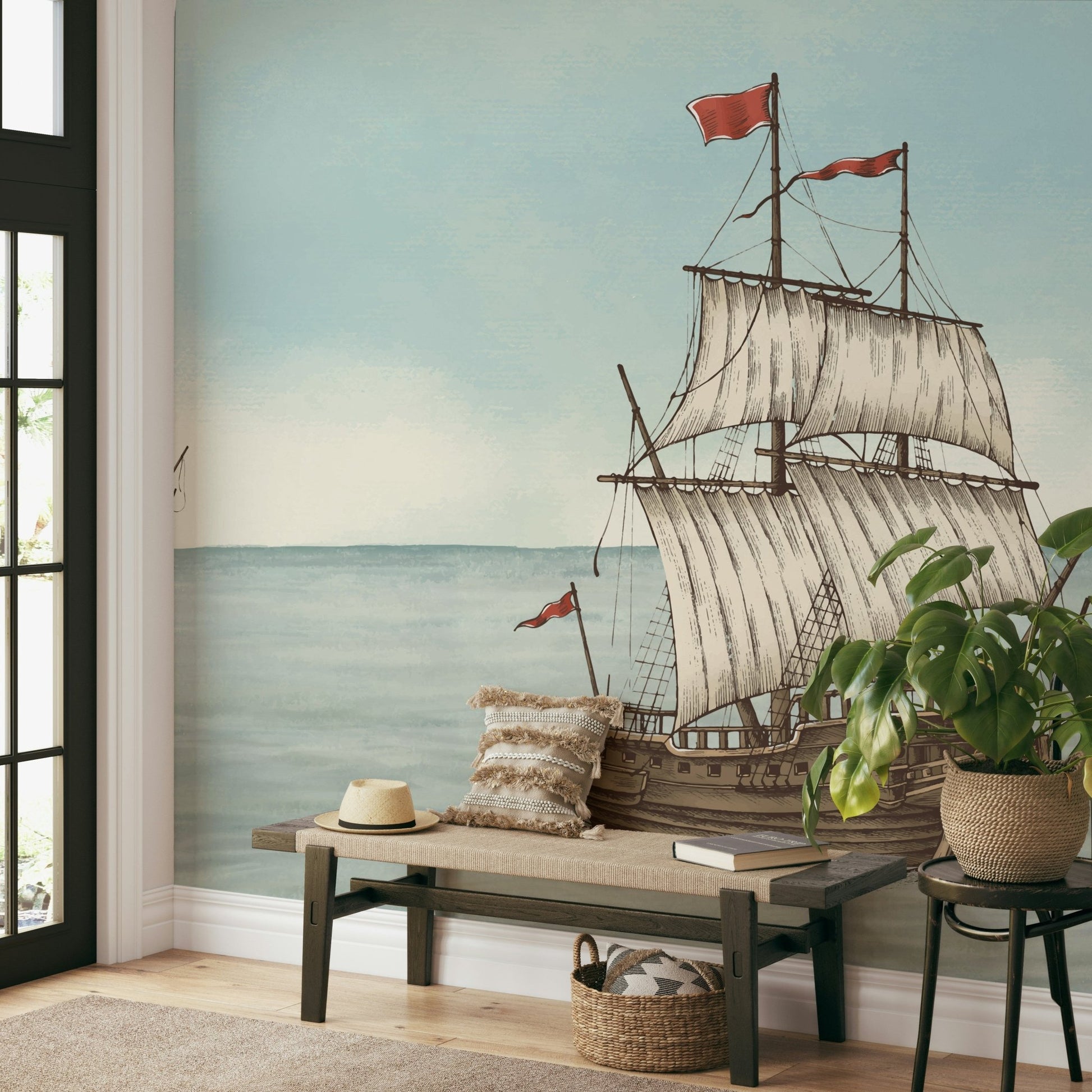 Wall mural with sailing ships and a calm ocean

