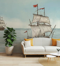 Serene ocean scene with a fleet of ships

