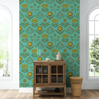 Vintage olive green, brown, and turquoise colors.


