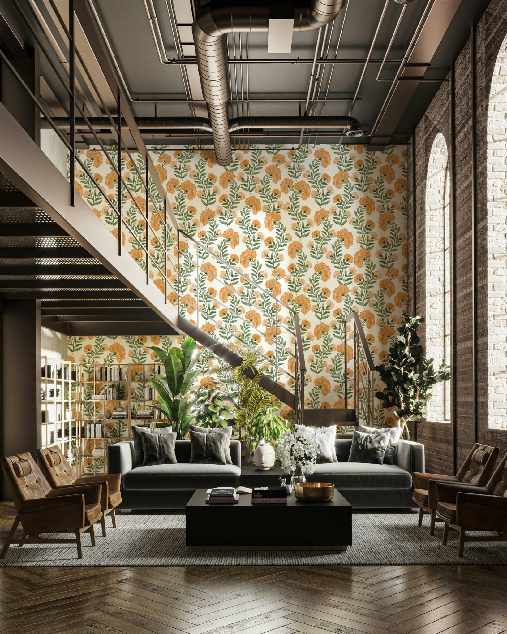 A wall mural of a peaceful floral pattern.

