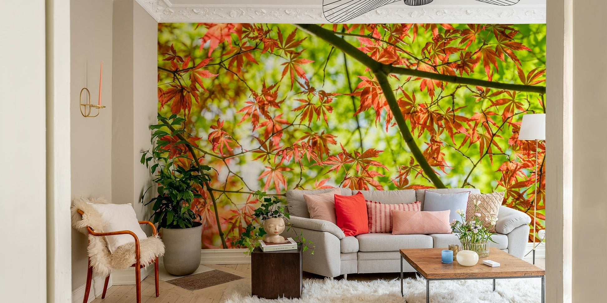 Vibrant foliage in reds, oranges, golds, deep greens.

