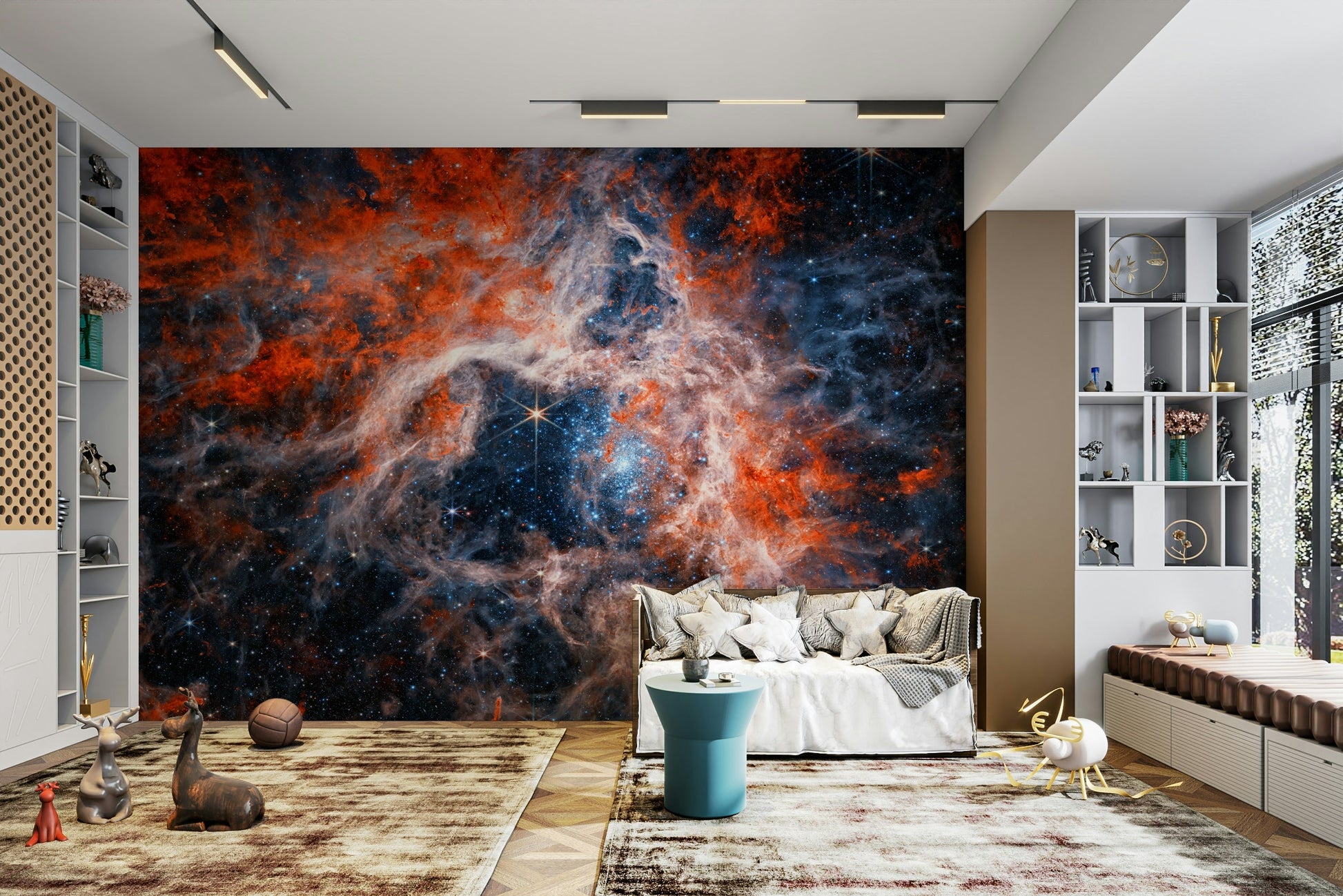 The colors are soft, muted tones of purple, blue, and black.

