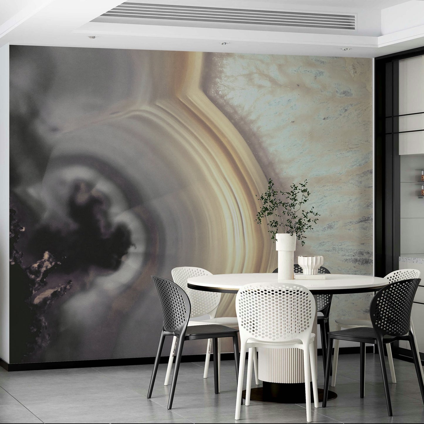 Soft taupe swirl wall design

