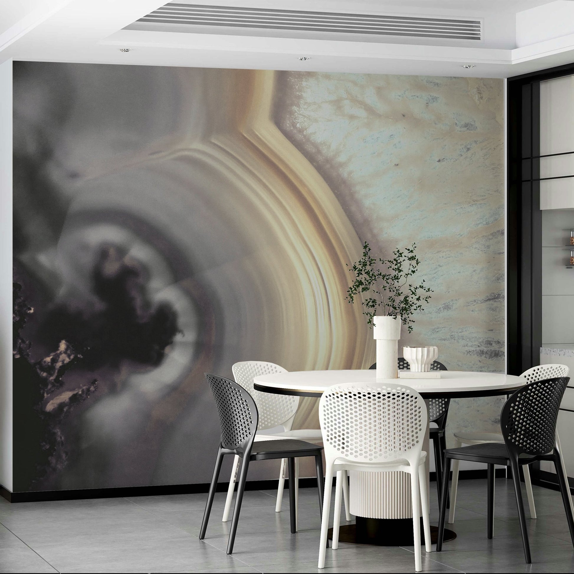 Soft taupe swirl wall design

