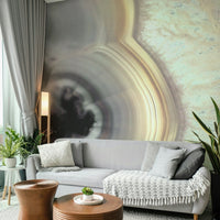 Mural wallpaper with layered rock look

