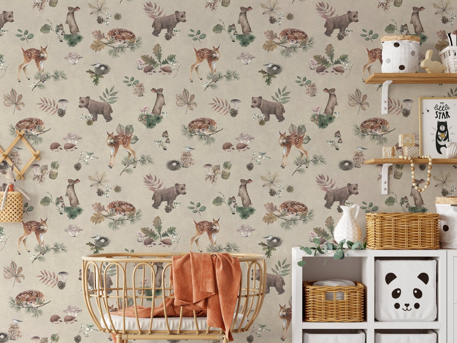 Gender-neutral forest animal wallpaper
