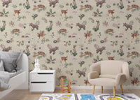 Taupe beige baby animal nursery wallpaper
