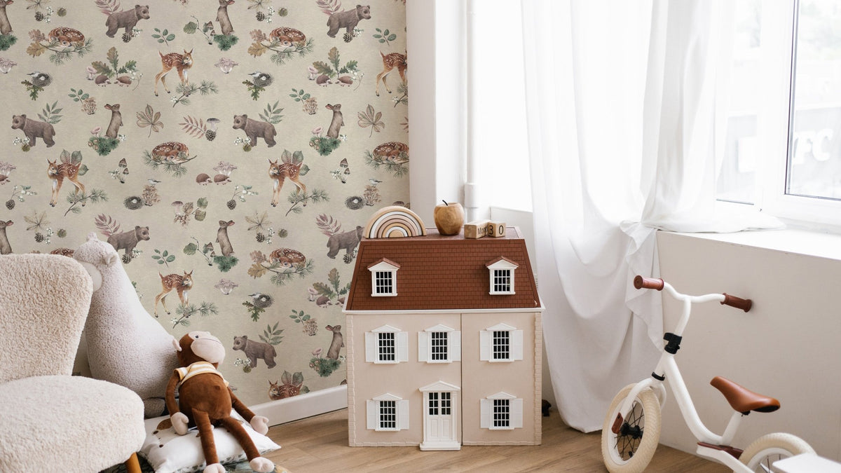 Neutral taupe baby animal wallpaper theme KB95
