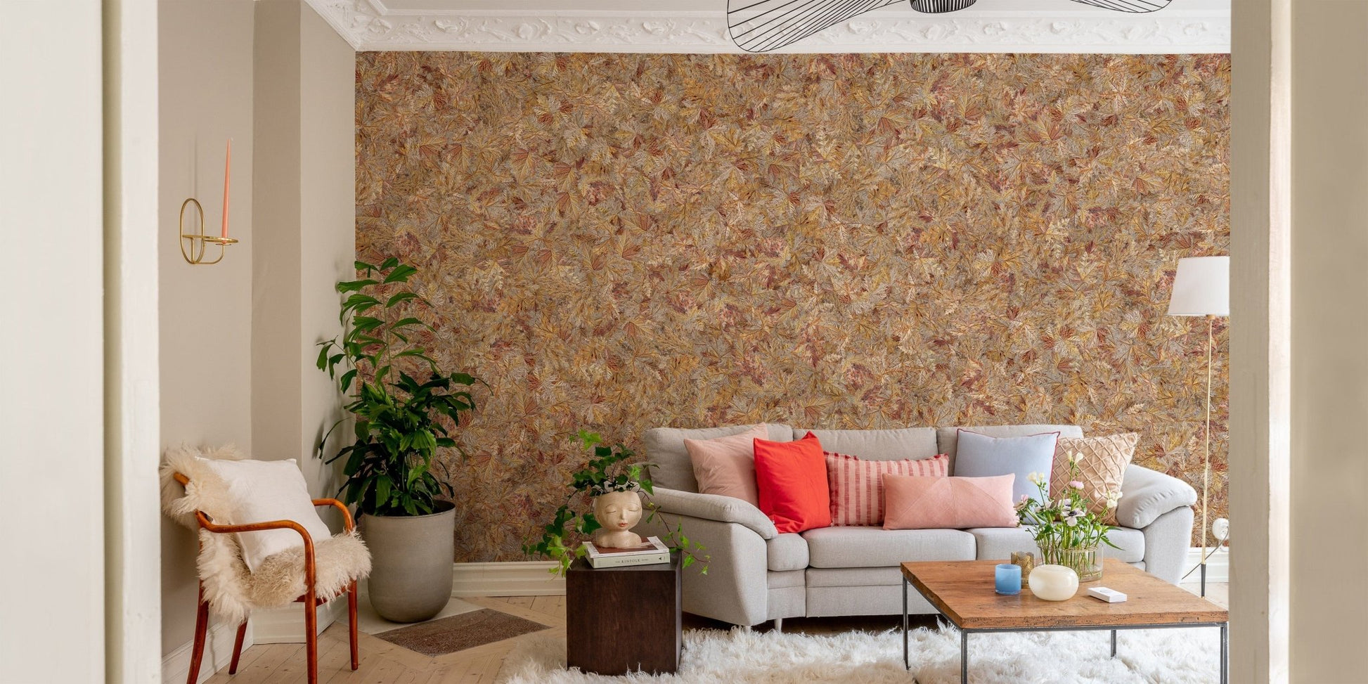 Taupe Brown Autumn Leaf Wallpaper Mural - Giffywalls DTLI03